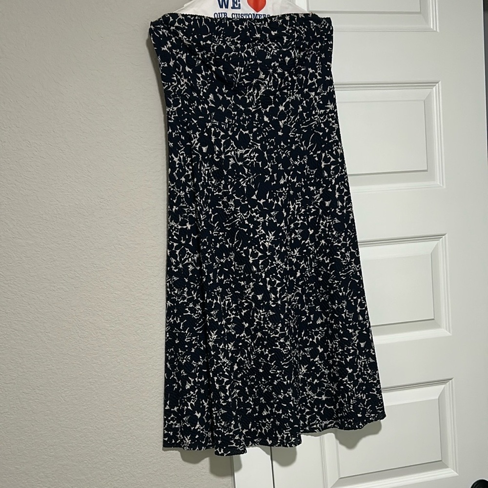 J. Crew navy and cream floral Strapless Dress